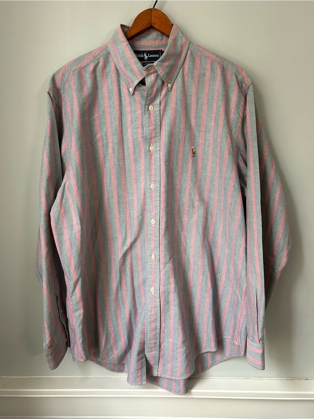 VTG Ralph Lauren Dress Shirt 16 - Multicolor Long Sleeve Stripes Tattersall Pony